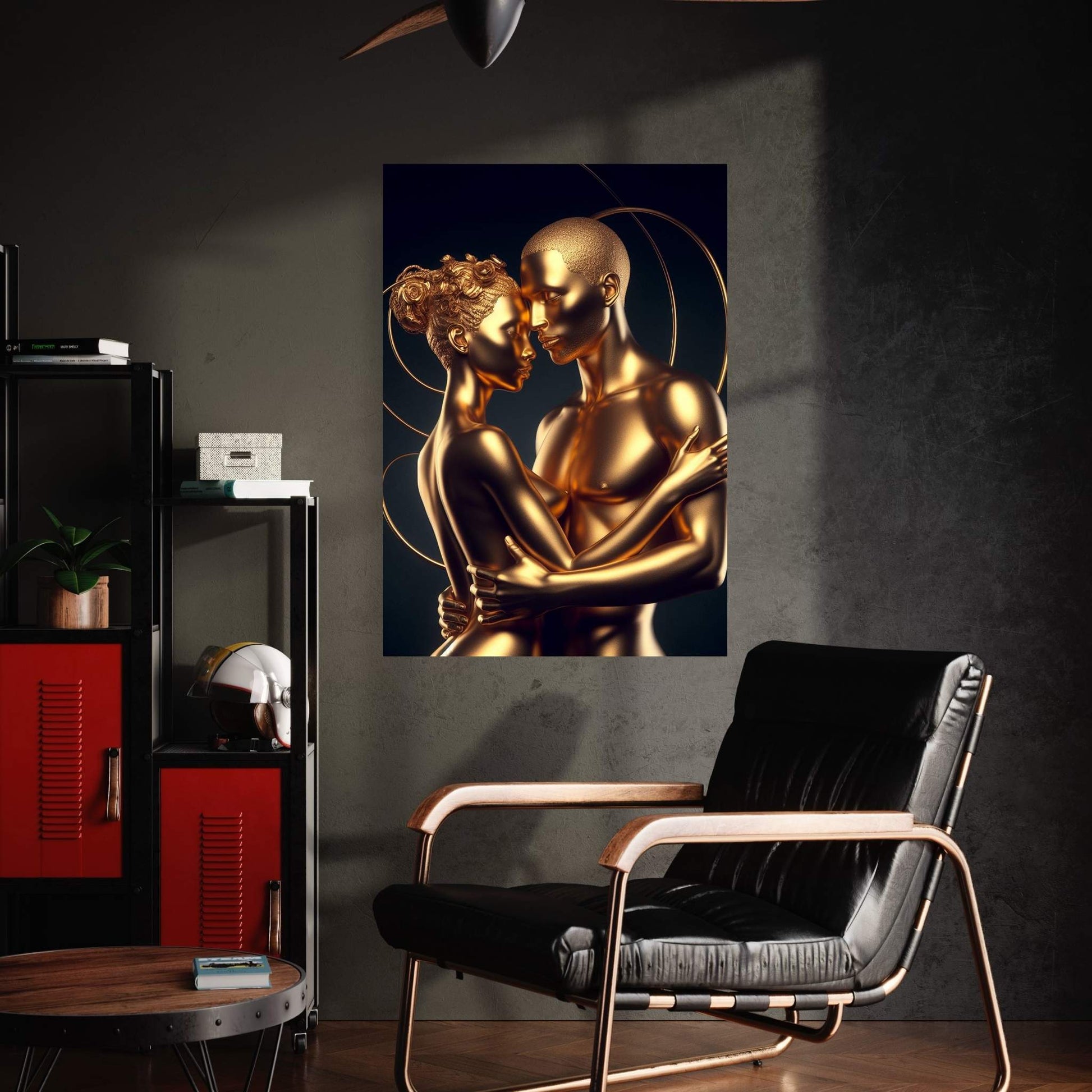 Metalic Gold Love Couple Canvas Wall Art - Y Canvas