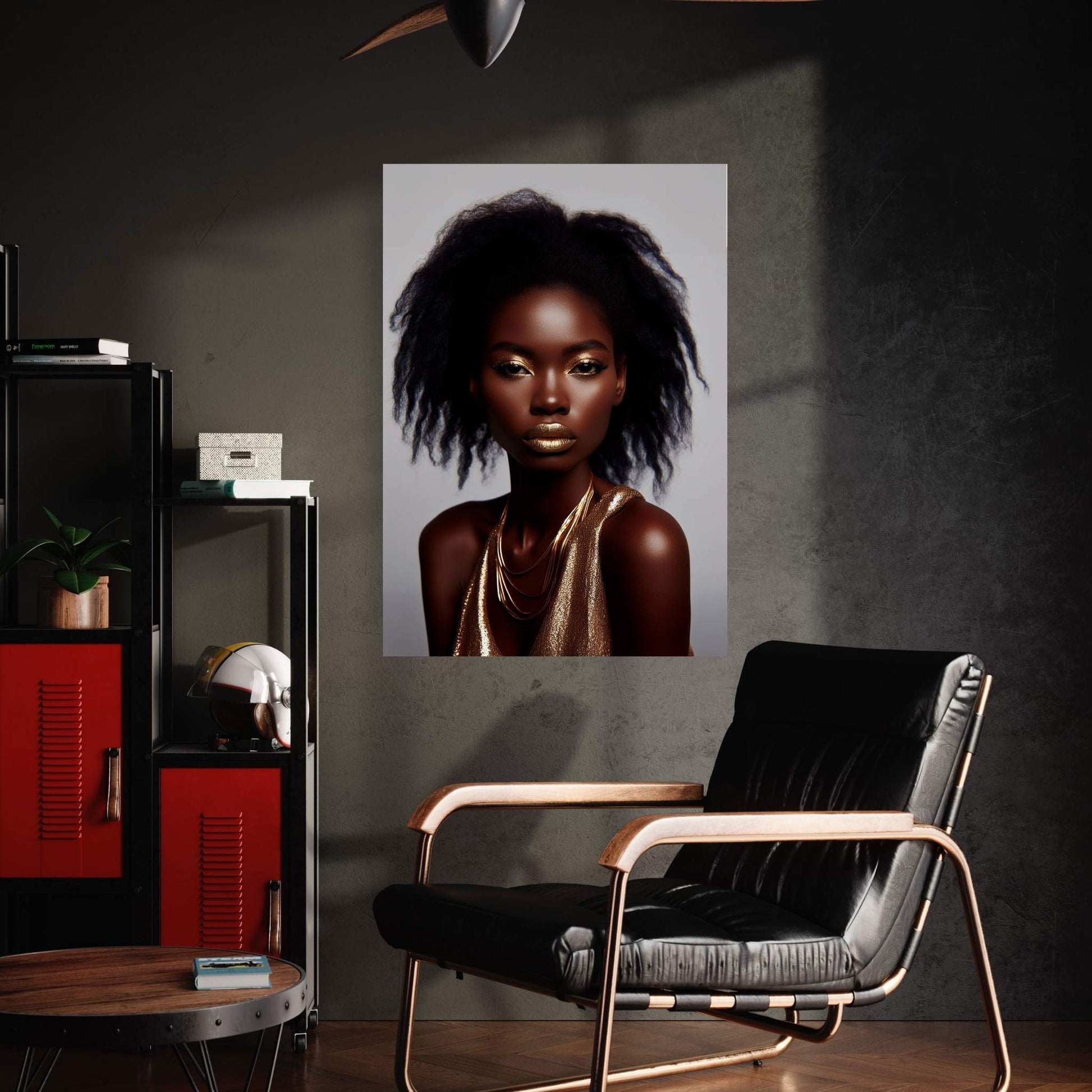 African Black Woman Gold Make-up Canvas Portrait Canvas Wall Art - Y Canvas