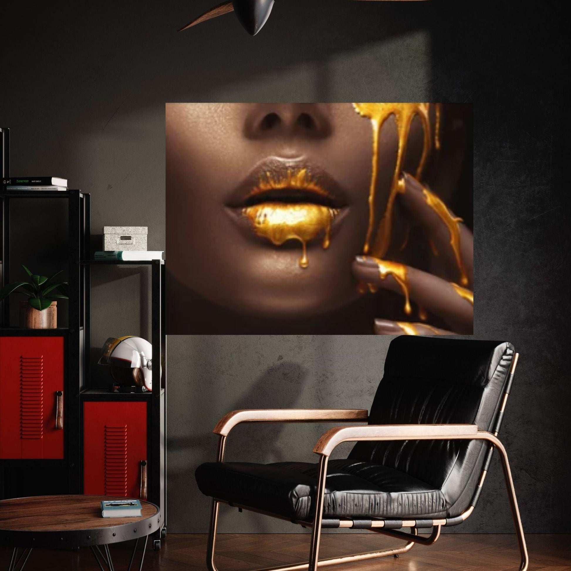 African American art, Black Woman print, African Wall Art, Fashion African Woman Gold Lips canvas - Y Canvas