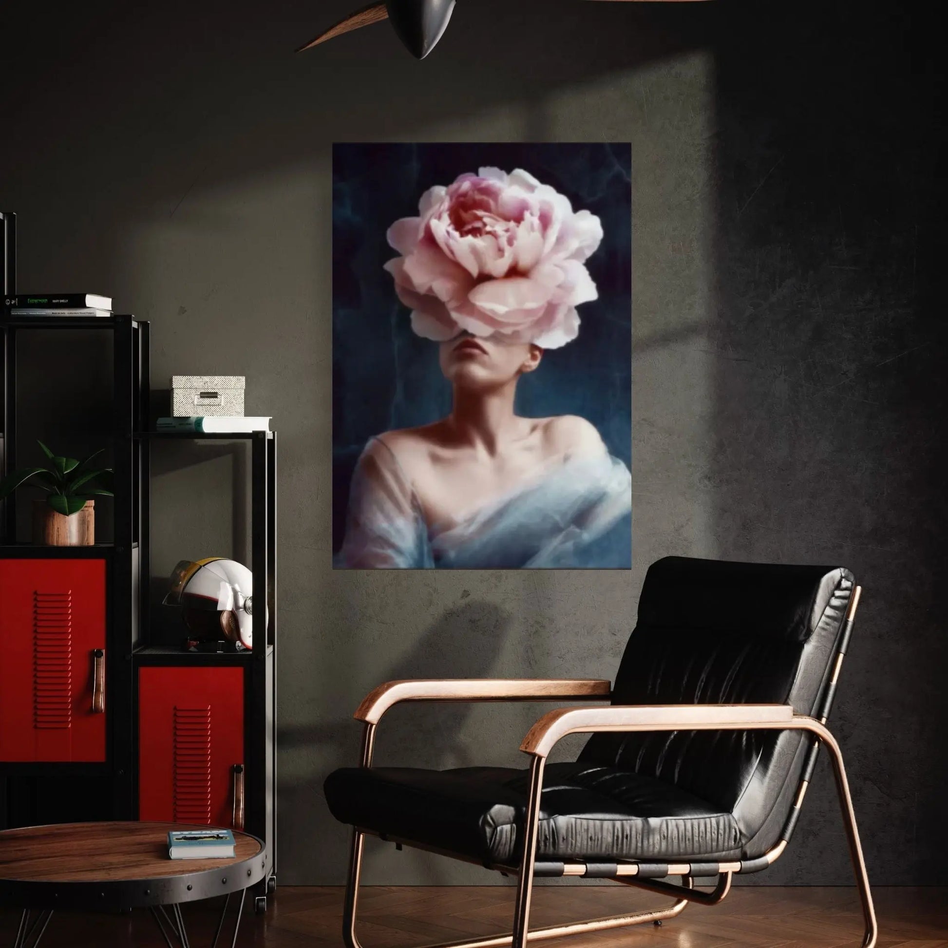 Dazzling Beauty: Woman Canvas with Pink Flower Head - Y Canvas