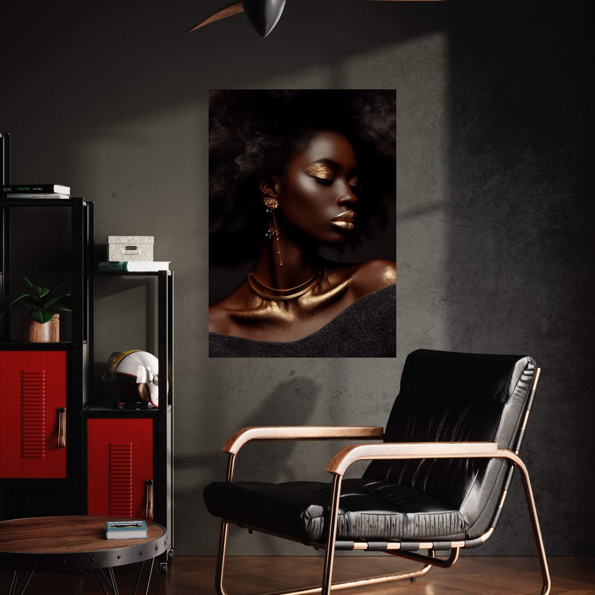 African Black Woman Gold Make-up Canvas Portrait Canvas Wall Art - Y Canvas