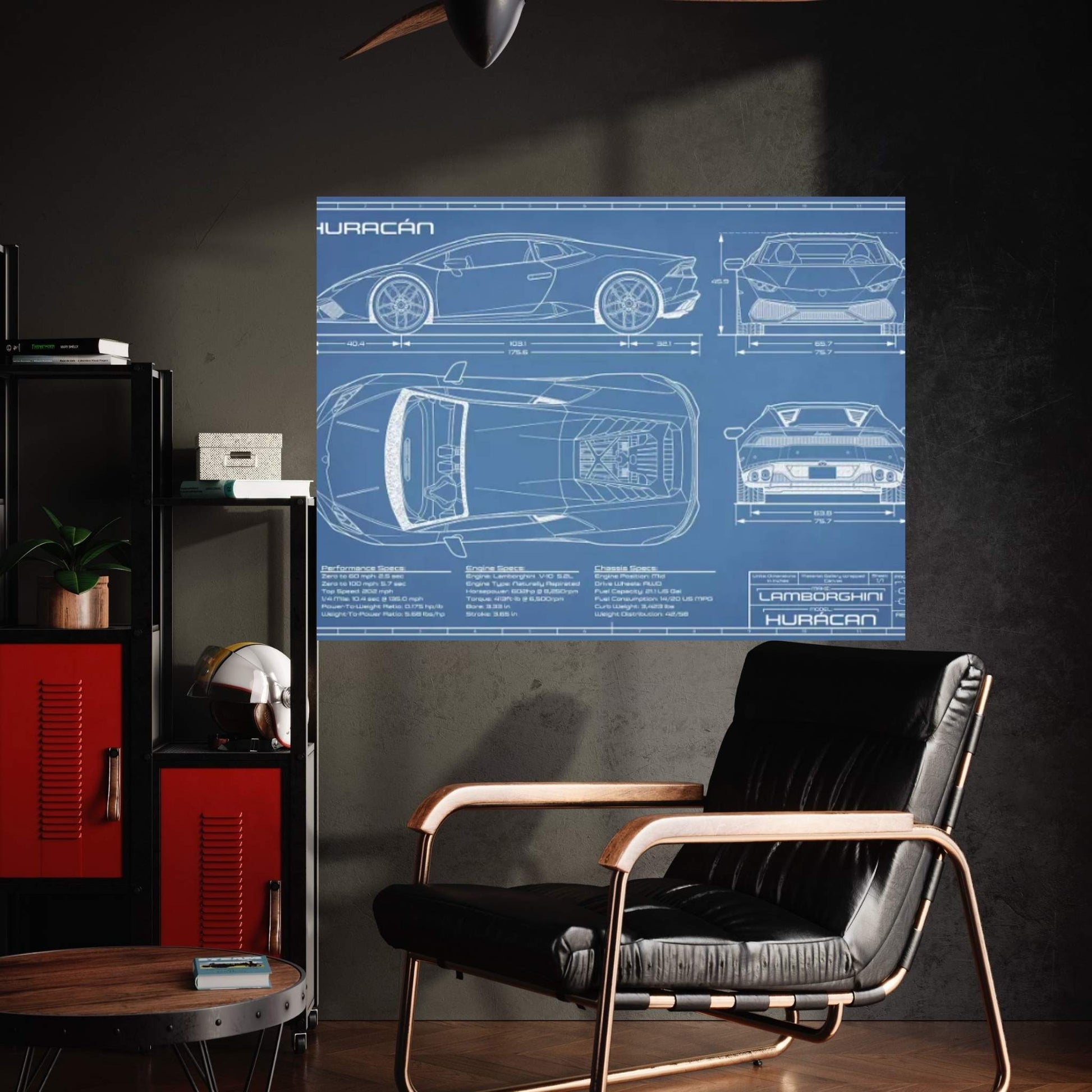 Lamborghini Huracan LP 610-4 | Blueprint Canvas Wall Art - Y Canvas