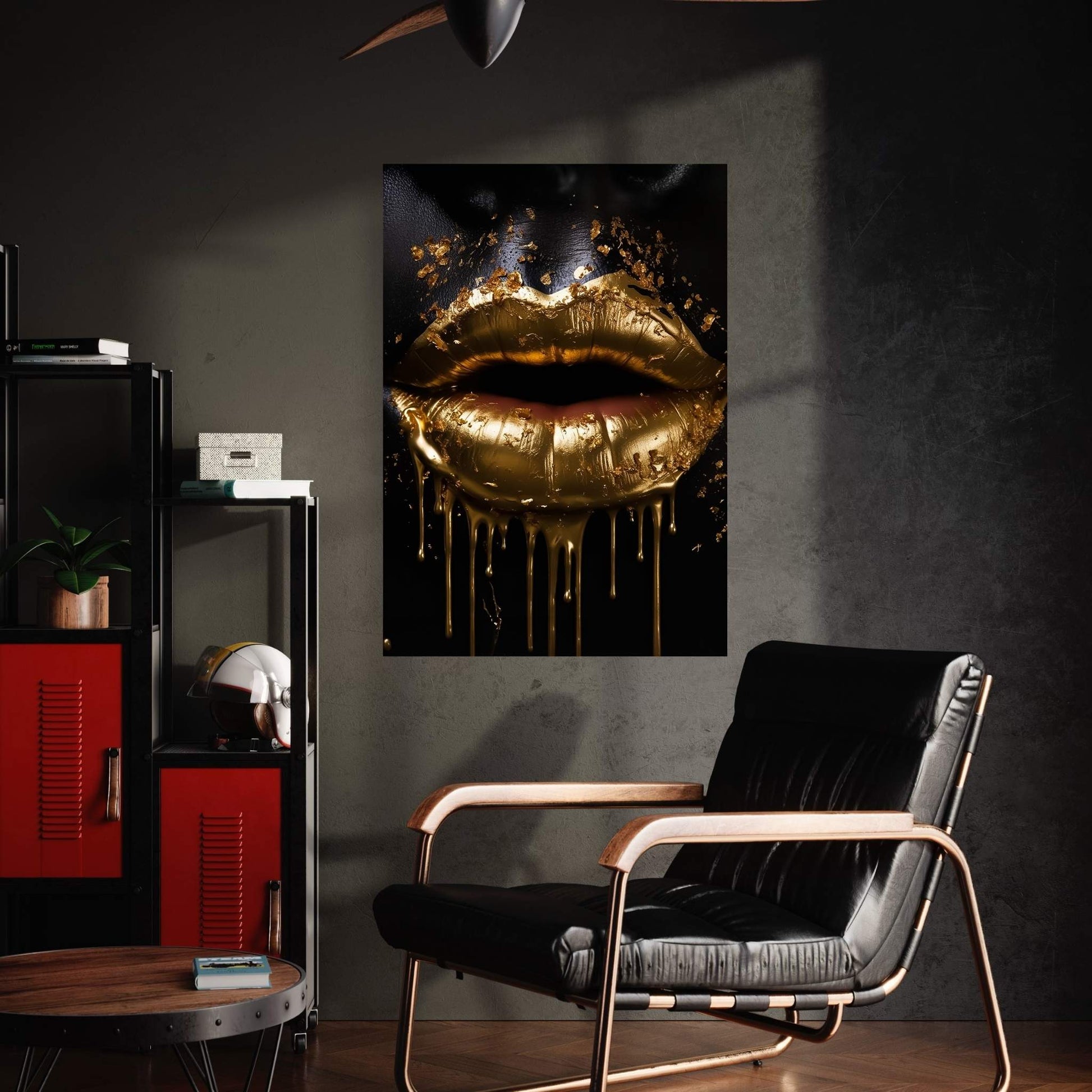 Gold Lips Woman Black Woman Gold Lips Canvas Wall Art - Y Canvas