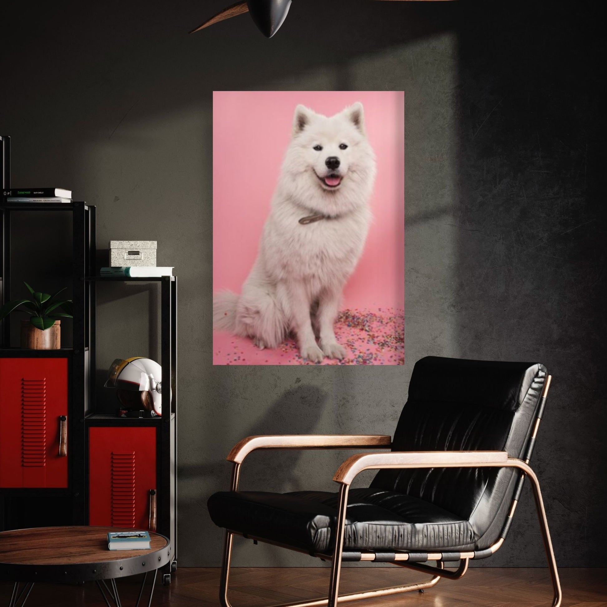 White Long Coat Dog Canvas Print Wall Art Fanny Retro Vintage Art - Y Canvas