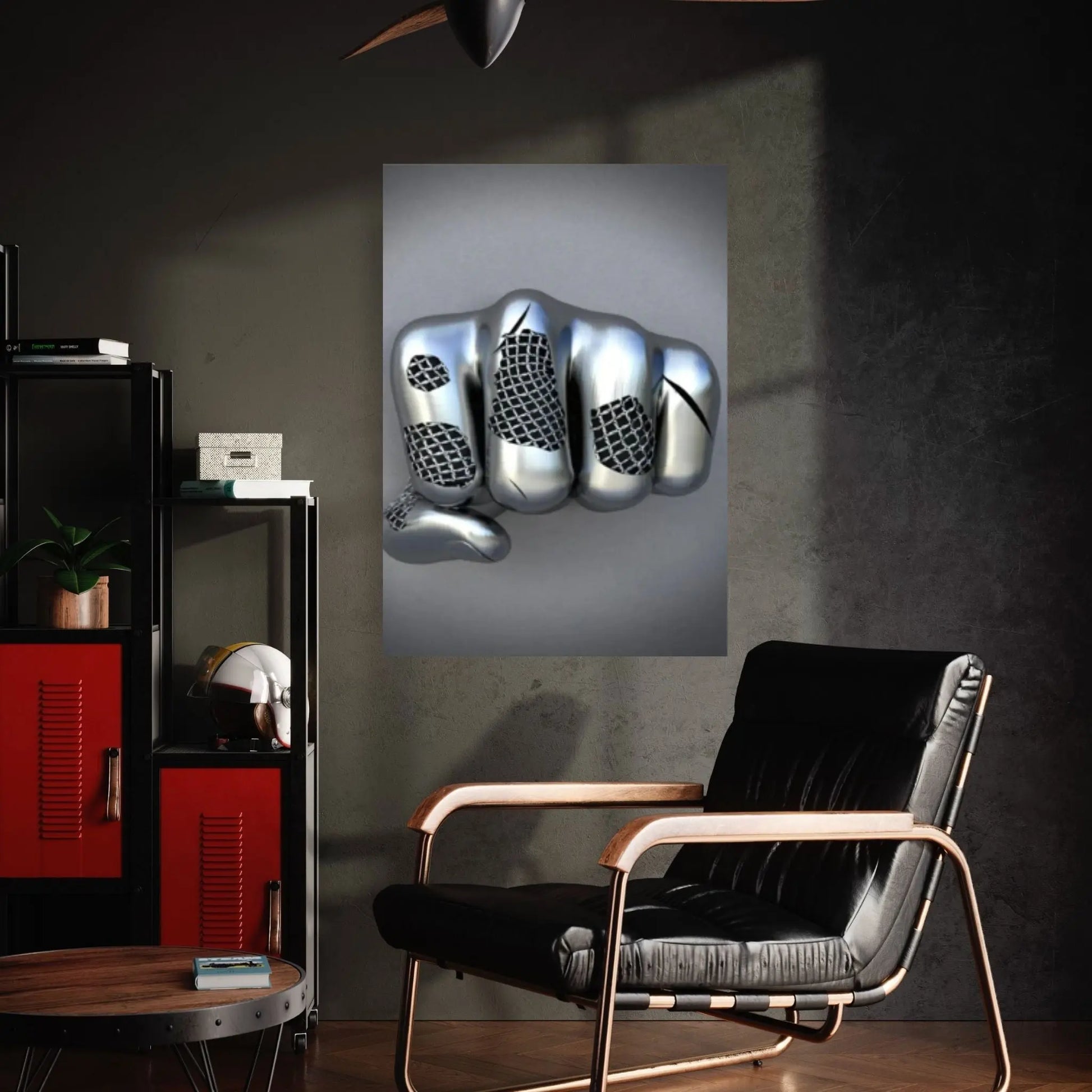 3D Effect Fist Wall Canvas, Metalic Silver Effect Hand Metallic Canvas - Y Canvas