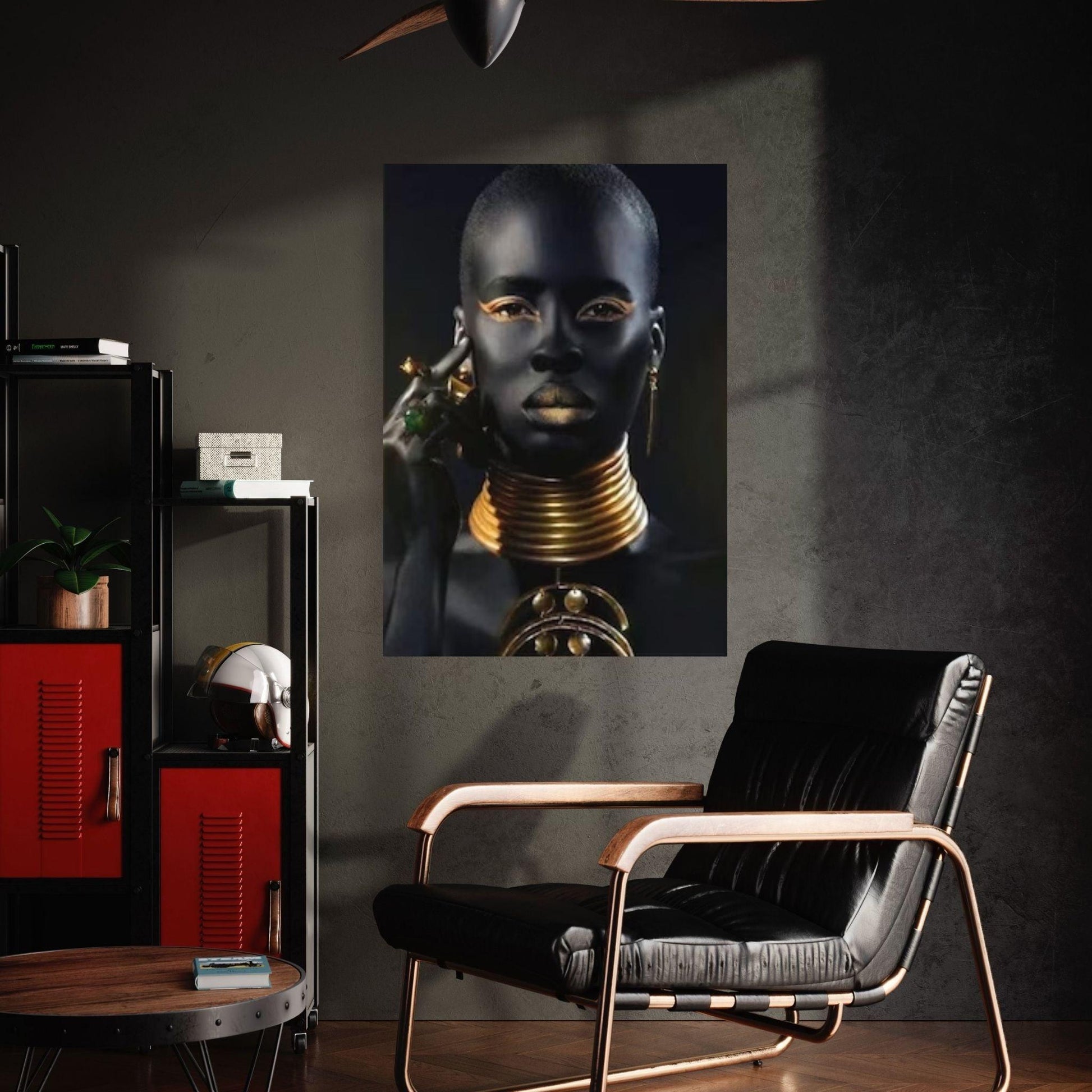 African Woman, Modern Wall Art, Golden Make-Up Woman Print on Canvas Wall Art - Y Canvas