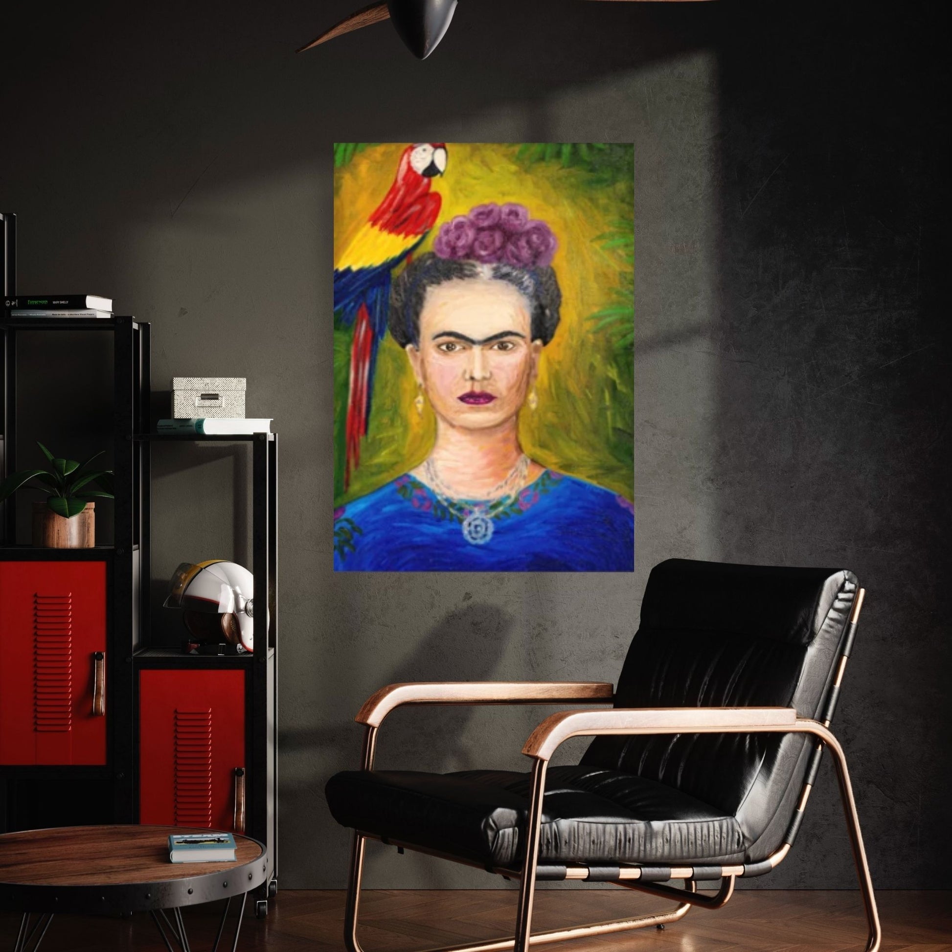 Frida Kahlo Art Canvas Wall Art, Holding a Cup of Tea & Cigarette Decoration - Y Canvas