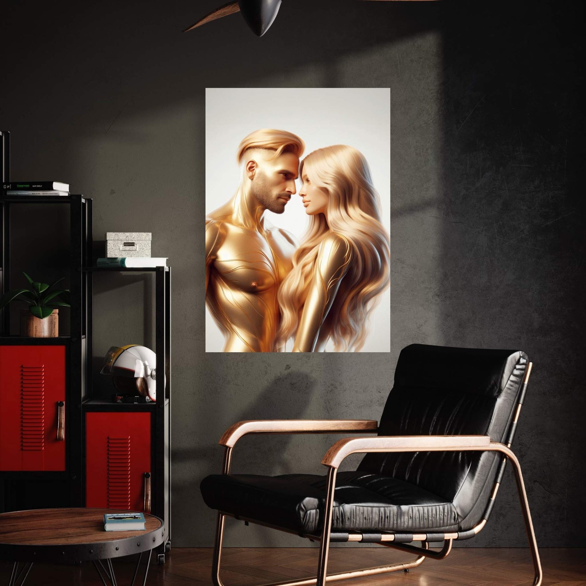 Metalic Gold Love Couple Canvas Wall Art - Y Canvas