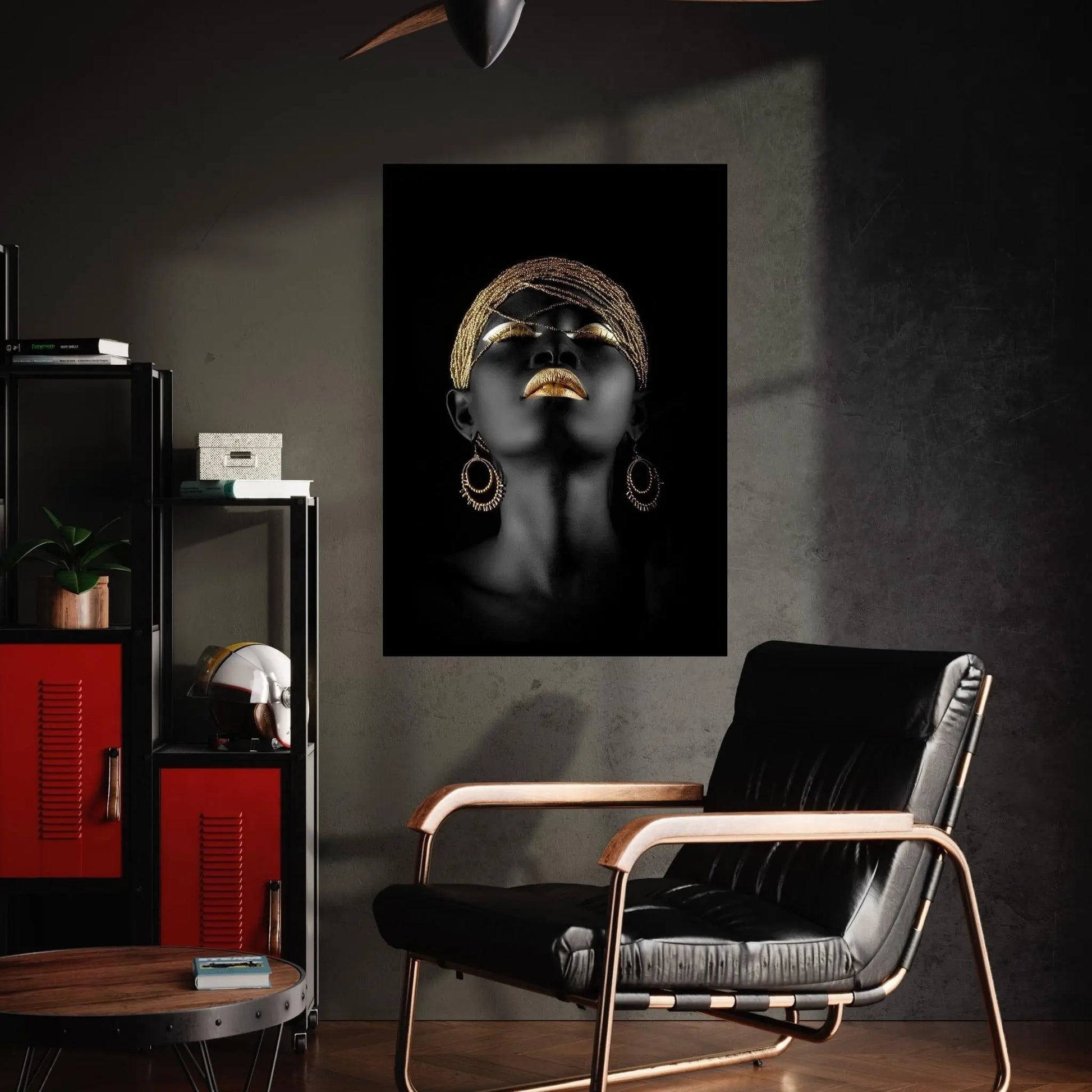 African Black Woman Portrait, Afro Art, Gold Makeup African Woman Makeup Wall Art - Y Canvas