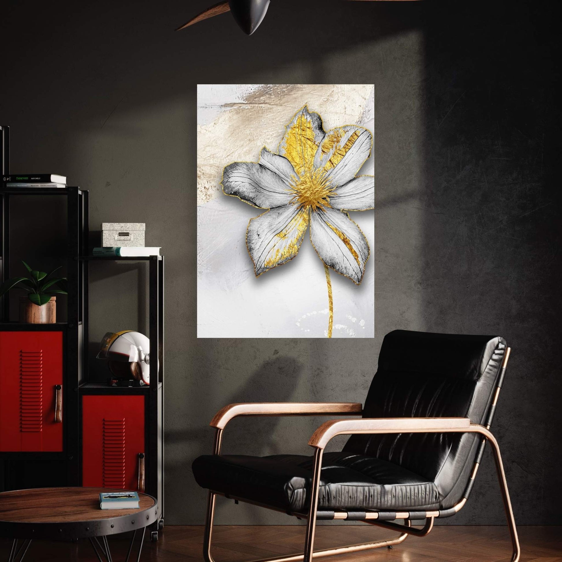 White Flower with Gold Detail Modern Abstract Canvas Wall Art - Y Canvas