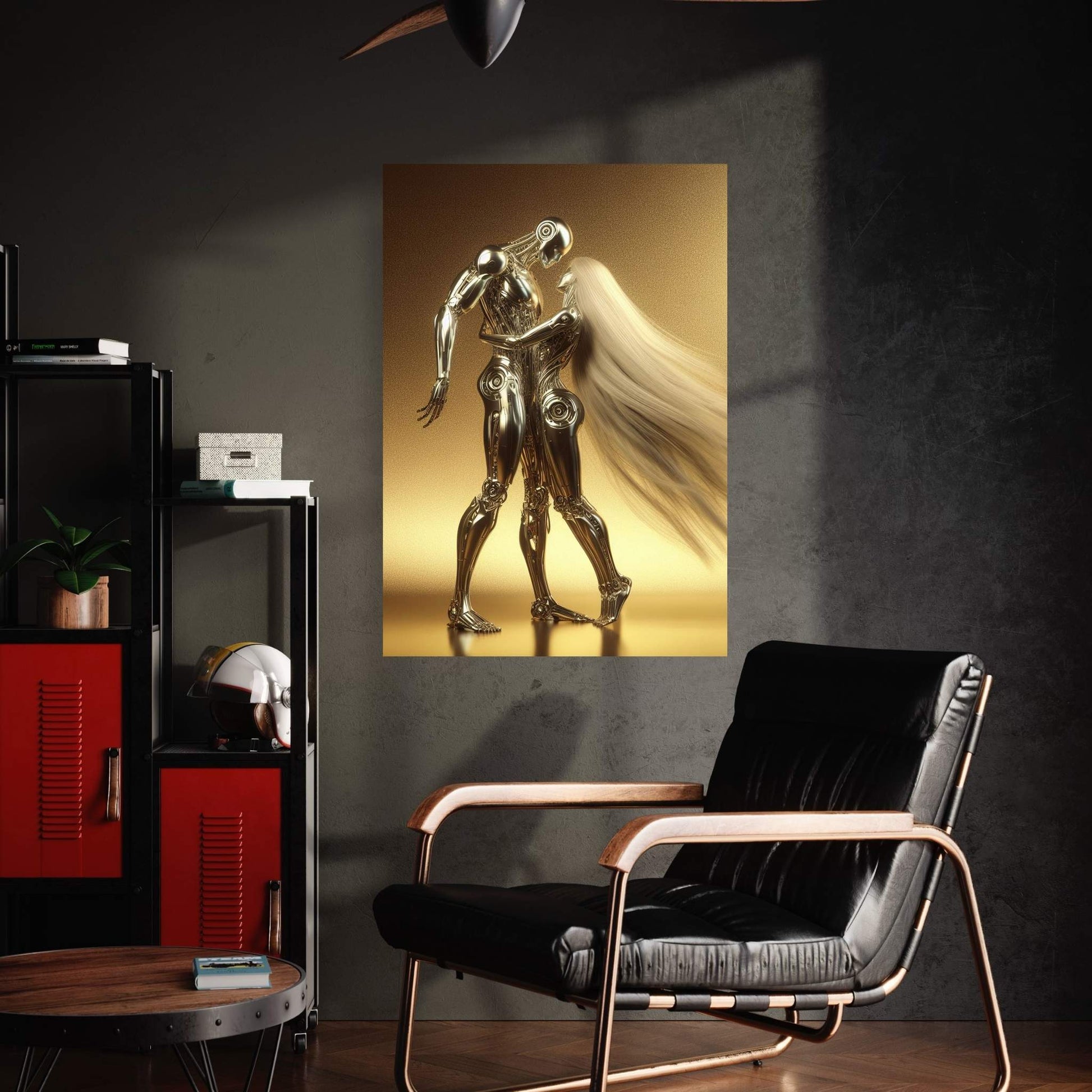 Gold Love Couple Robotics Canvas Wall Art - Y Canvas