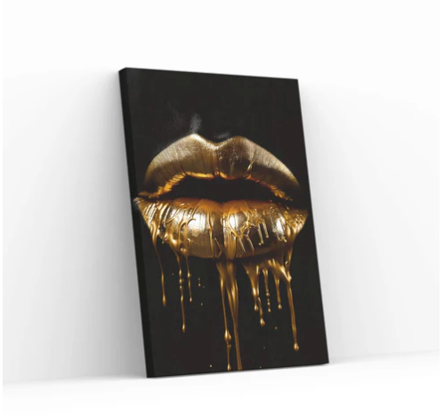 Lips Gold Canvas Wall Art